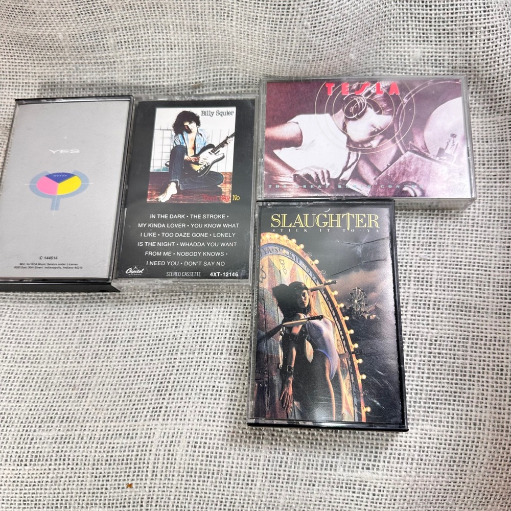 Vintage Rock Cassette Tape Lot Tesla Slaughter Billy Squier Yes 80s 90 Hard Rock